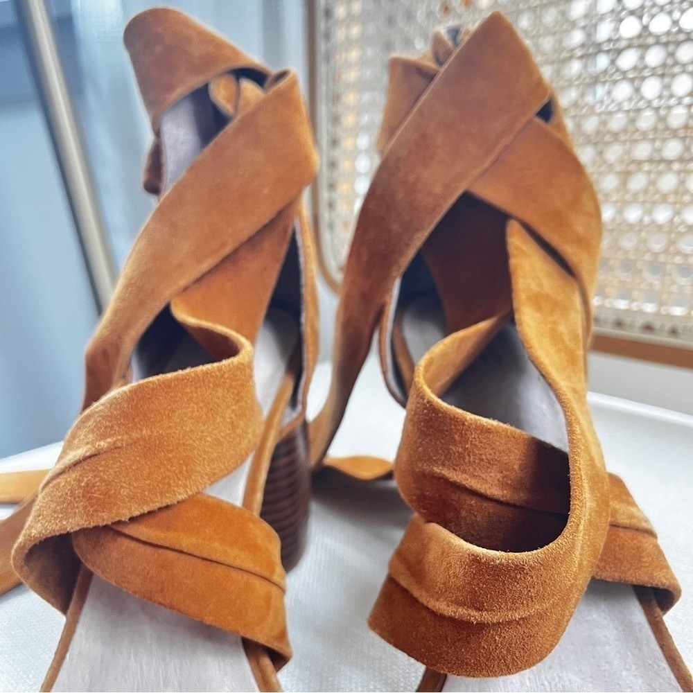 REVOLVE x RAYE Mia Cognac Suede Ankle Wrap Sandal Sz 10 - Picture 8 of 12